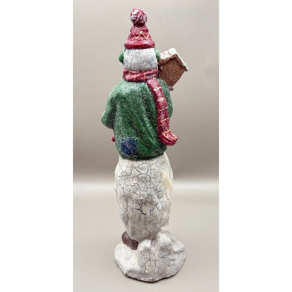 Vintage Snowman Christmas Figurine Birdhouse & Cardinal Bird Crackle Finish - Picture 2 of 9